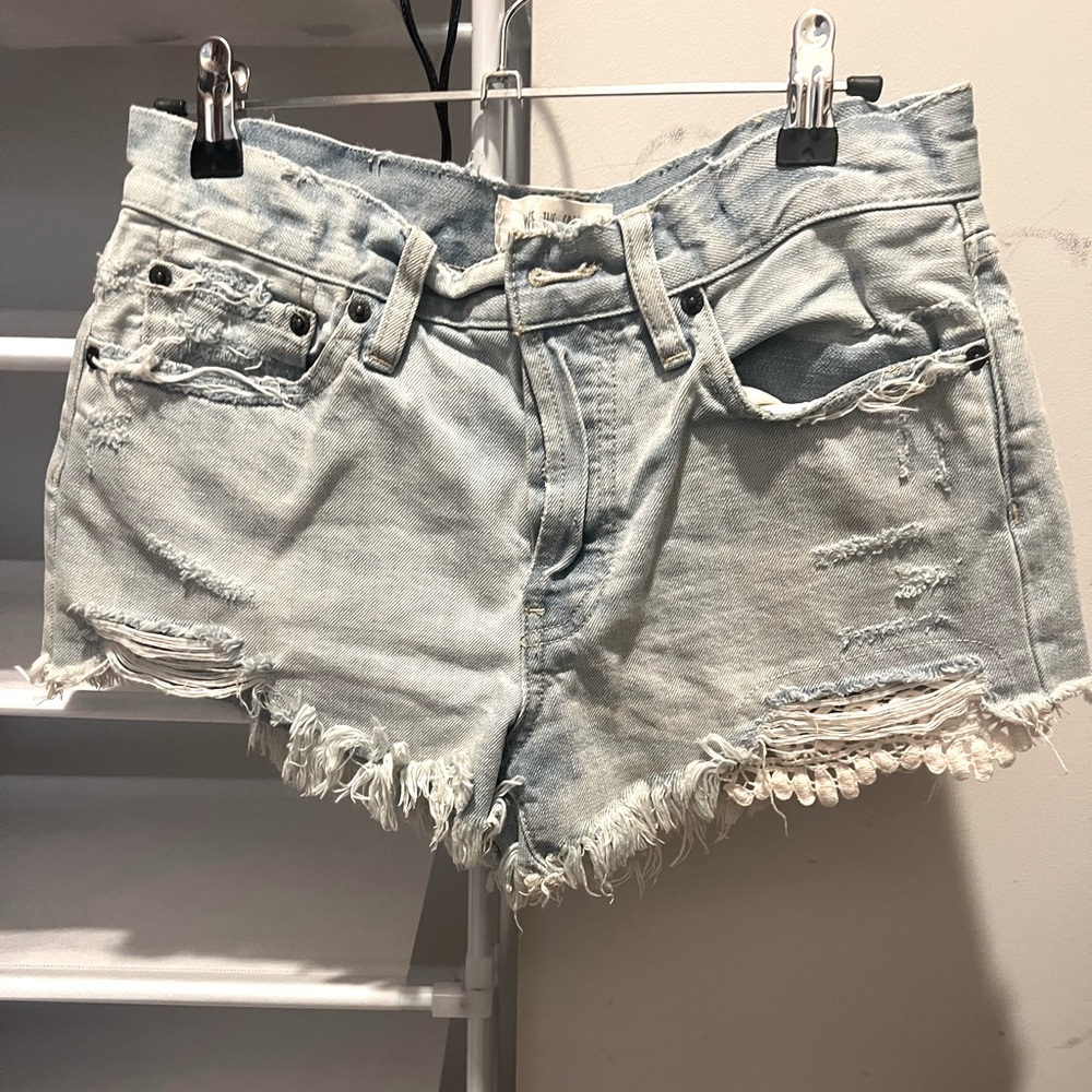 We The Free Light Blue Distressed Jean Shorts